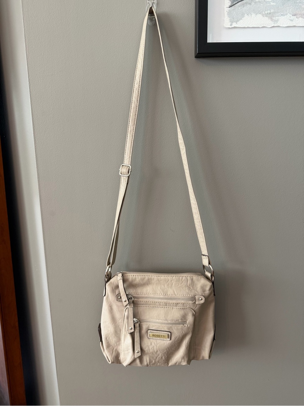 Rosetti Cream Crossbody Bag with Front Zip Pockets